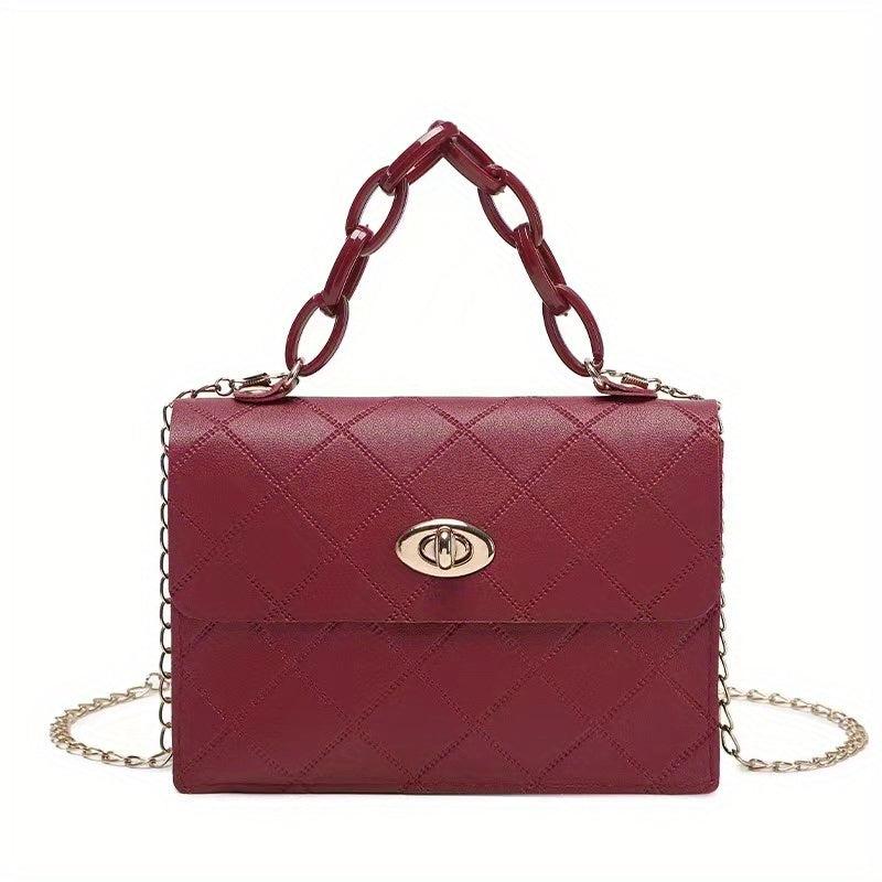Argyle Embossed Mini Shoulder Bag Chain Decor Crossbody Bag