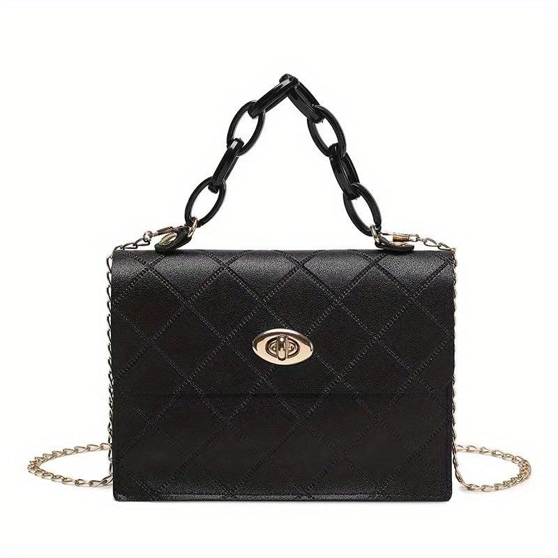 Argyle Embossed Mini Shoulder Bag Chain Decor Crossbody Bag