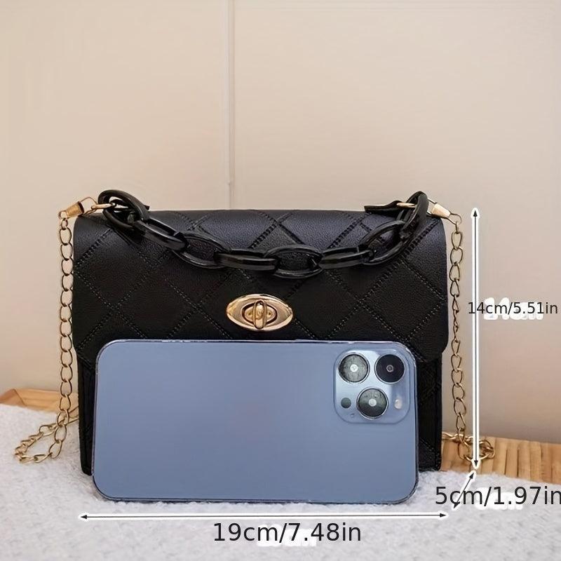 Argyle Embossed Mini Shoulder Bag Chain Decor Crossbody Bag