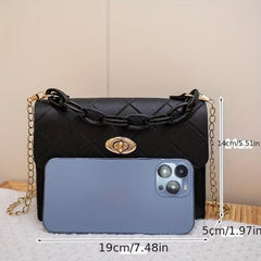 Argyle Embossed Mini Shoulder Bag Chain Decor Crossbody Bag