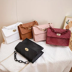 Argyle Embossed Mini Shoulder Bag Chain Decor Crossbody Bag