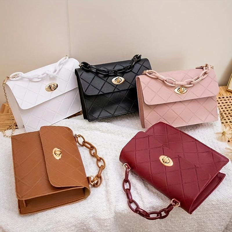 Argyle Embossed Mini Shoulder Bag Chain Decor Crossbody Bag