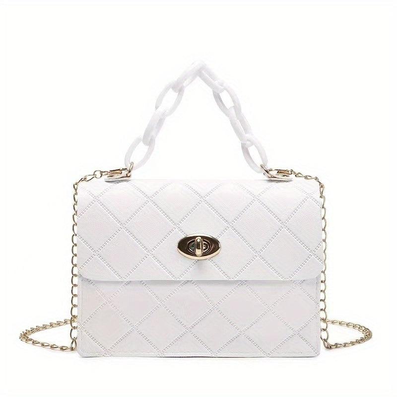 Argyle Embossed Mini Shoulder Bag Chain Decor Crossbody Bag
