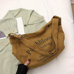 Canvas Hobo Bag Casual Letter Print Shoulder Bag Large Capacity