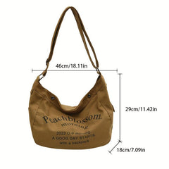 Canvas Hobo Bag Casual Letter Print Shoulder Bag Large Capacity