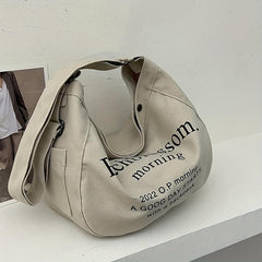 Canvas Hobo Bag Casual Letter Print Shoulder Bag Large Capacity