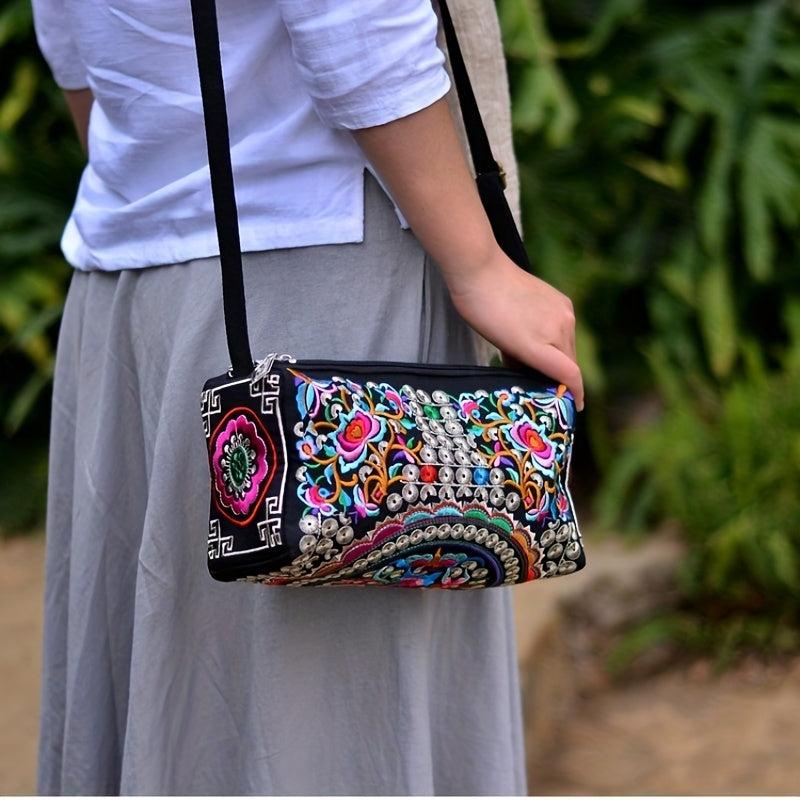 Vintage Embroidered Crossbody Bag For Travel Square Bag