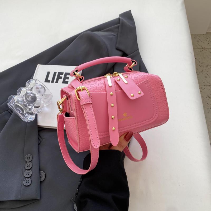 Pink Litchi Embossed Crossbody Bag - Stylish Shoulder Handbag
