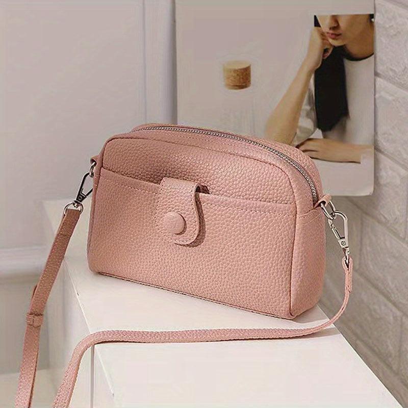 Zipper Cell Phone Crossbody Bag PU Leather Textured Bag Purse