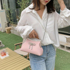 Pink Bow Decor Crossbody Bag Rhinestone Shoulder Bag Sweet Handbag