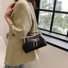 Pink Bow Decor Crossbody Bag Rhinestone Shoulder Bag Sweet Handbag