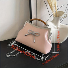 Pink Bow Decor Crossbody Bag Rhinestone Shoulder Bag Sweet Handbag