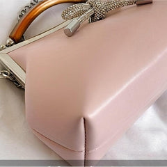 Pink Bow Decor Crossbody Bag Rhinestone Shoulder Bag Sweet Handbag