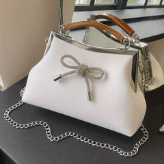 Pink Bow Decor Crossbody Bag Rhinestone Shoulder Bag Sweet Handbag