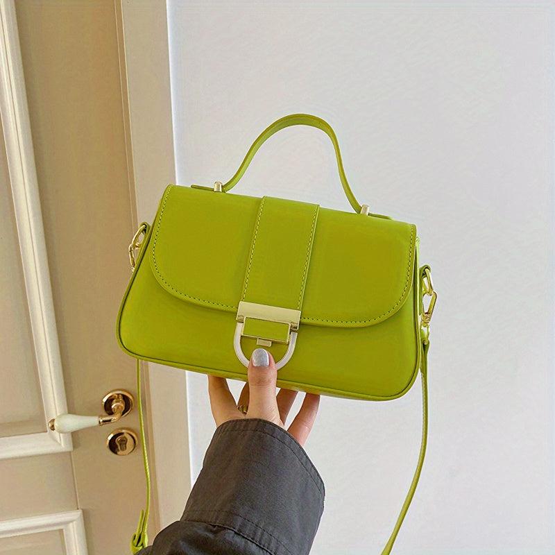 Solid Crossbody Bag Women's PU Leather Handbag Top Handle Flap Square