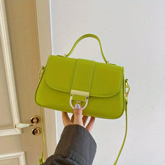 Solid Crossbody Bag Women's PU Leather Handbag Top Handle Flap Square