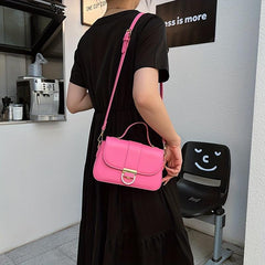 Solid Crossbody Bag Women's PU Leather Handbag Top Handle Flap Square
