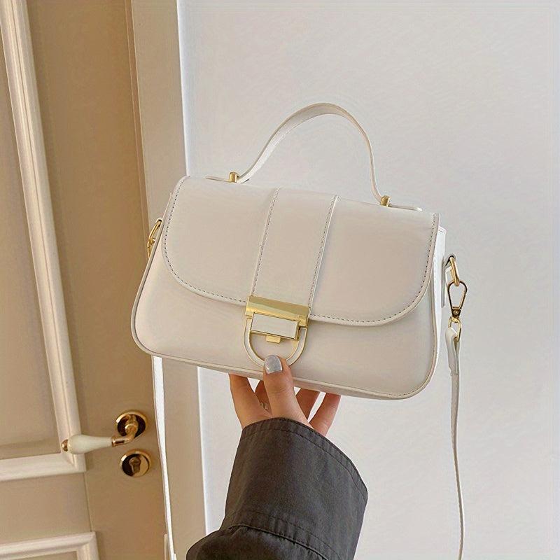 Solid Crossbody Bag Women's PU Leather Handbag Top Handle Flap Square