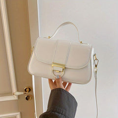Solid Crossbody Bag Women's PU Leather Handbag Top Handle Flap Square