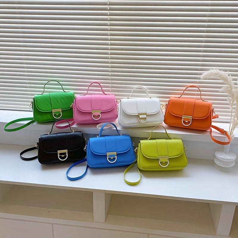 Solid Crossbody Bag Women's PU Leather Handbag Top Handle Flap Square