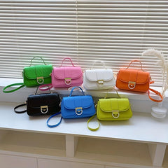 Solid Crossbody Bag Women's PU Leather Handbag Top Handle Flap Square