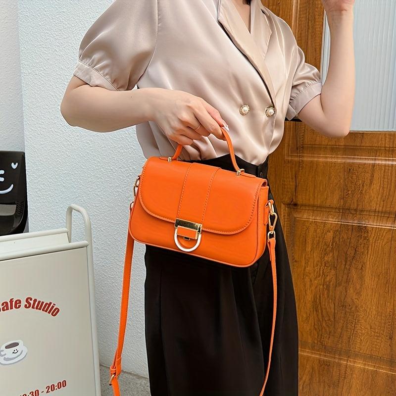 Solid Crossbody Bag Women's PU Leather Handbag Top Handle Flap Square
