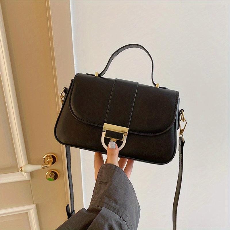 Solid Crossbody Bag Women's PU Leather Handbag Top Handle Flap Square
