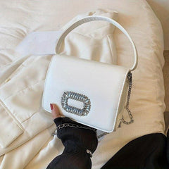 Square Flap Shoulder Bag Rhinestone Decor Handbag