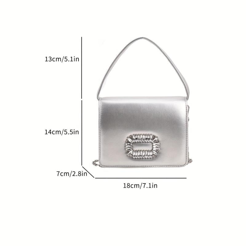 Square Flap Shoulder Bag Rhinestone Decor Handbag