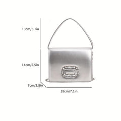 Square Flap Shoulder Bag Rhinestone Decor Handbag
