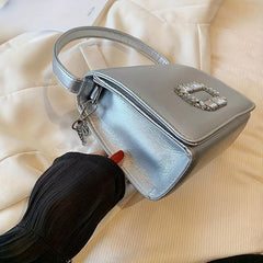 Square Flap Shoulder Bag Rhinestone Decor Handbag