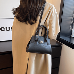 Niche Shoulder Bag Turn Lock Satchel Bag Solid Crossbody Bag