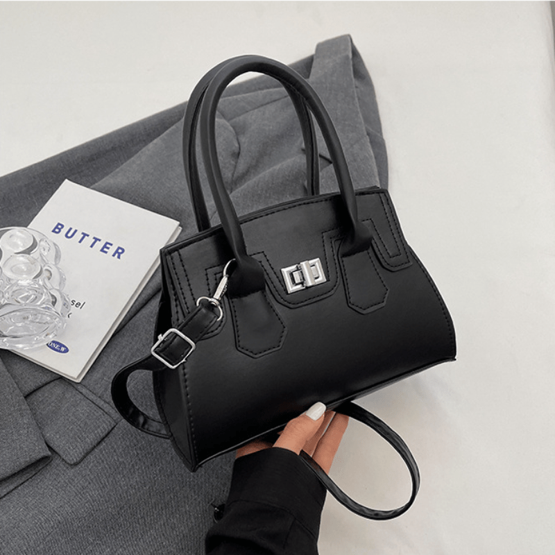 Niche Shoulder Bag Turn Lock Satchel Bag Solid Crossbody Bag