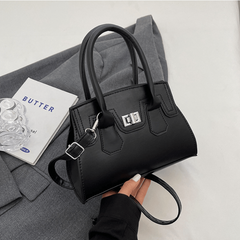 Niche Shoulder Bag Turn Lock Satchel Bag Solid Crossbody Bag