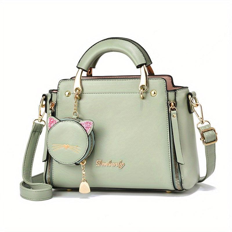 Cartoon Cat Pendant Handbag Zipper Crossbody Bag Women's Satchel Bag