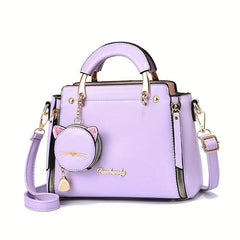 Cartoon Cat Pendant Handbag Zipper Crossbody Bag Women's Satchel Bag