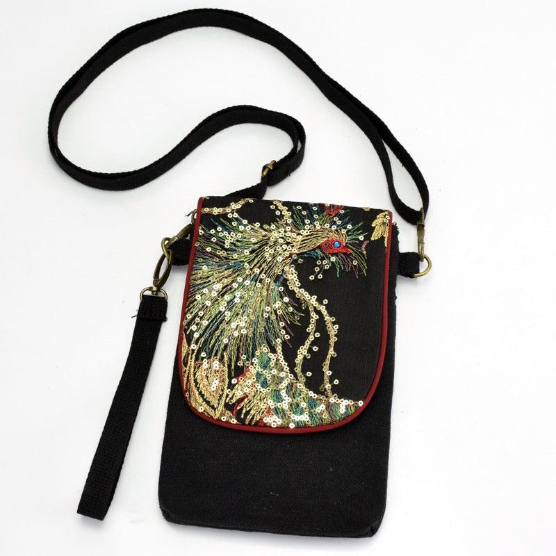 Phoenix Embroidered Mini Canvas Crossbody Bag for Women