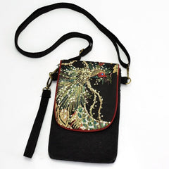 Phoenix Embroidered Mini Canvas Crossbody Bag for Women