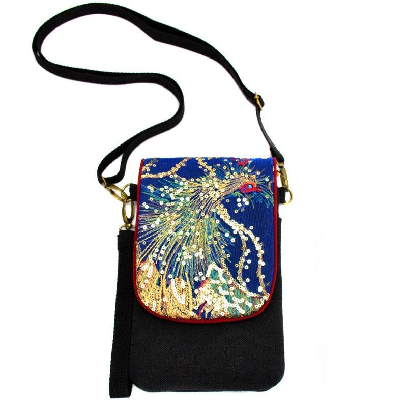 Phoenix Embroidered Mini Canvas Crossbody Bag for Women