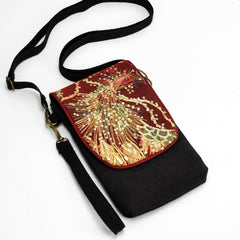 Phoenix Embroidered Mini Canvas Crossbody Bag for Women