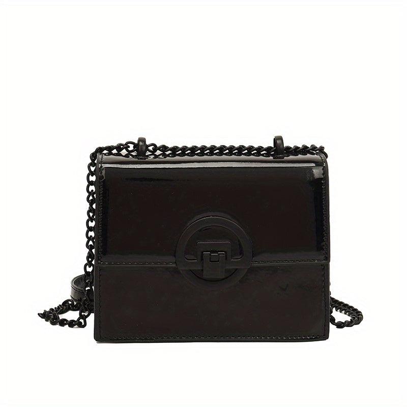 Patent Leather Mini Chain Crossbody Bag Metal Decor Shoulder Square Purse