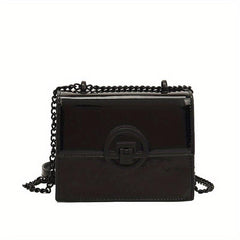 Patent Leather Mini Chain Crossbody Bag Metal Decor Shoulder Square Purse