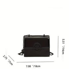 Patent Leather Mini Chain Crossbody Bag Metal Decor Shoulder Square Purse