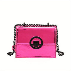 Patent Leather Mini Chain Crossbody Bag Metal Decor Shoulder Square Purse