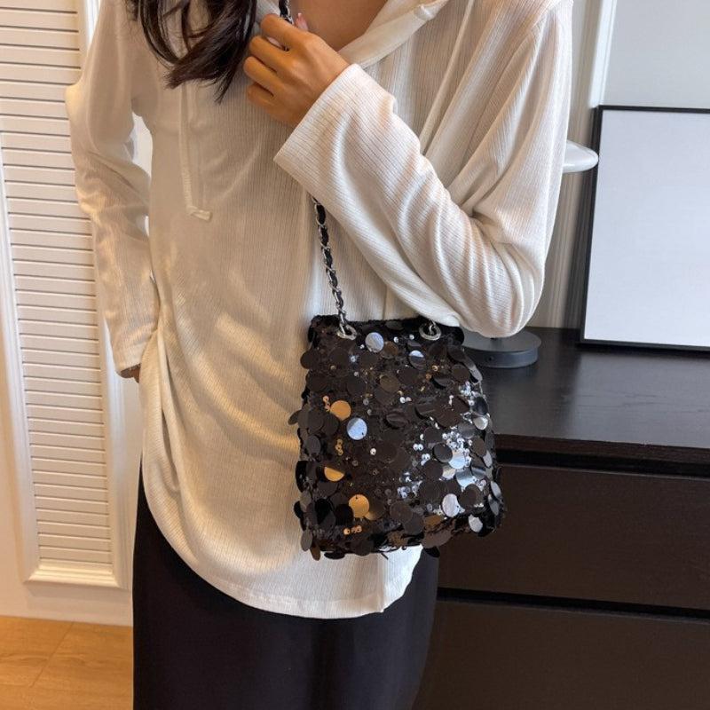 Glitter Bucket Bag Crossbody Chain Bag