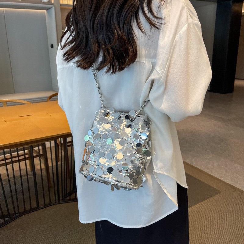 Glitter Bucket Bag Crossbody Chain Bag
