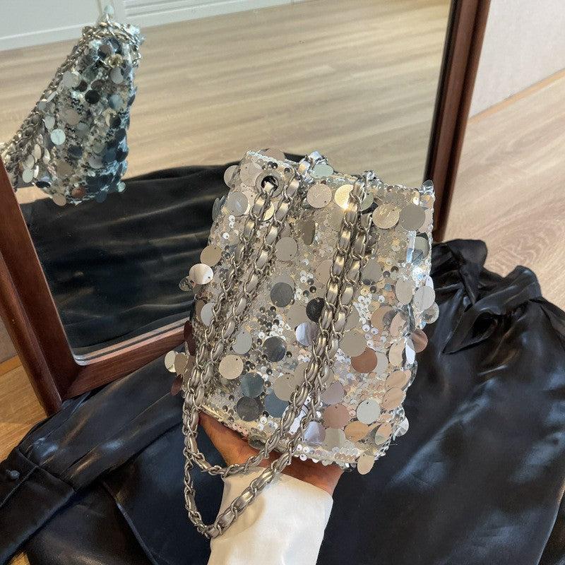 Glitter Bucket Bag Crossbody Chain Bag