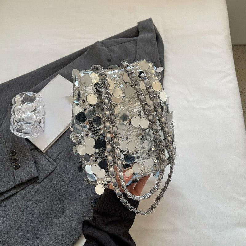 Glitter Bucket Bag Crossbody Chain Bag