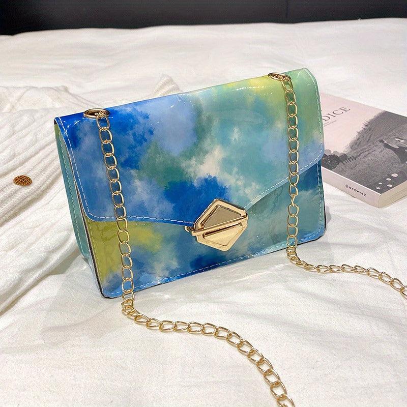 Tie Dye Crossbody Bag Chain Shoulder Bag Square Purse