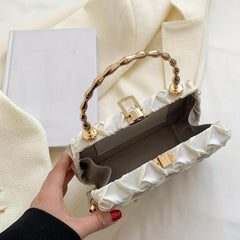 Metal Chain Handle Braided Fabric Crossbody Bag PU Leather Textured Box Bag